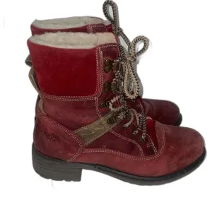 Bos &amp; Co Women's Winter Boots size 37/7 Genuine Leather Lace Up Wool Lined