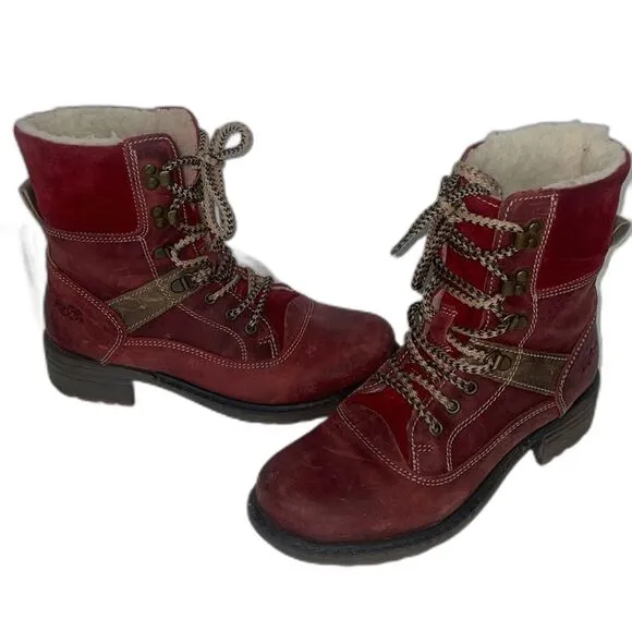 Bos &amp; Co Women's Winter Boots size 37/7 Genuine Leather Lace Up Wool Lined
