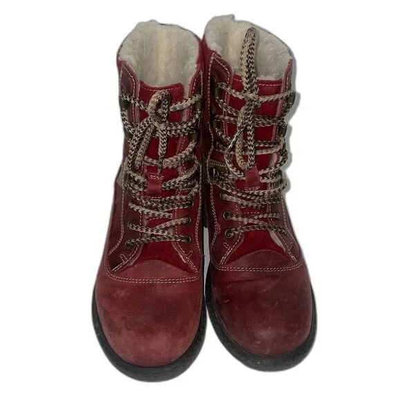 Bos &amp; Co Women's Winter Boots size 37/7 Genuine Leather Lace Up Wool Lined