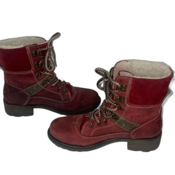 Bos &amp; Co Women's Winter Boots size 37/7 Genuine Leather Lace Up Wool Lined