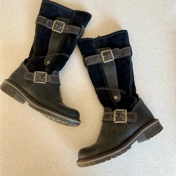 Bos&amp;Co Black Suede and Leather Winter Boots