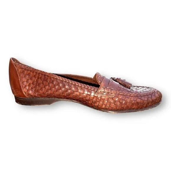 Bragano by Cole Haan Brown Woven Leather Tassel Loafers 4338 Shoes Mens 10.5