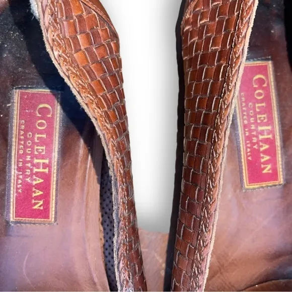 Bragano by Cole Haan Brown Woven Leather Tassel Loafers 4338 Shoes Mens 10.5