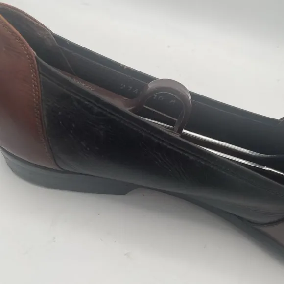 Bragano Mens Shoes Size 10M Black Brown Leather Full Strap Woven Tassel Loafers