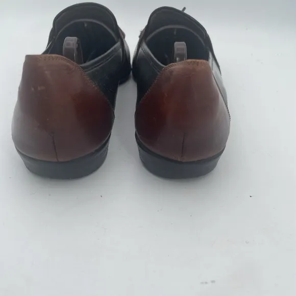 Bragano Mens Shoes Size 10M Black Brown Leather Full Strap Woven Tassel Loafers