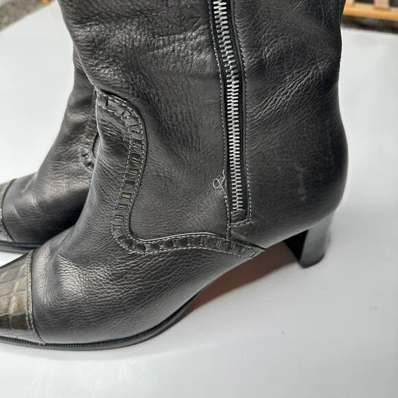 Brighton Torch  Leather Pewter Embossed Knee High Zipper Boots