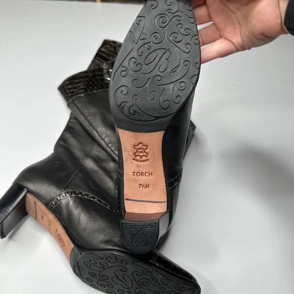 Brighton Torch  Leather Pewter Embossed Knee High Zipper Boots