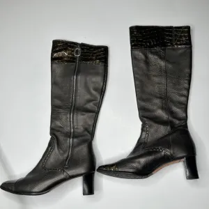 Brighton Torch  Leather Pewter Embossed Knee High Zipper Boots