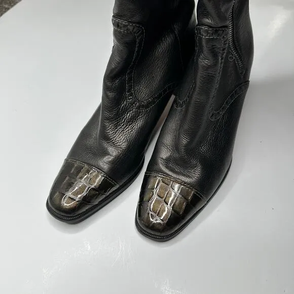 Brighton Torch  Leather Pewter Embossed Knee High Zipper Boots