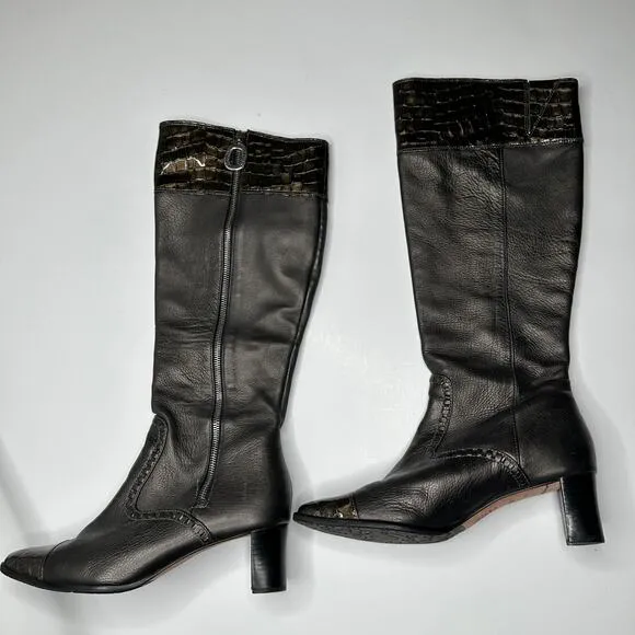 Brighton Torch  Leather Pewter Embossed Knee High Zipper Boots