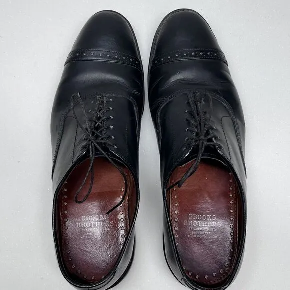 Brooks Brothers Black Leather Cap Toe Oxford Dress Shoes Mens 9 Made in USA