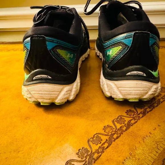 Brooks Womens Glycerin 14 Black Green Silver Athletic Running Shoes Sneakers 8.5