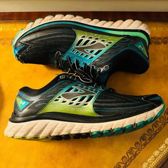 Brooks Womens Glycerin 14 Black Green Silver Athletic Running Shoes Sneakers 8.5