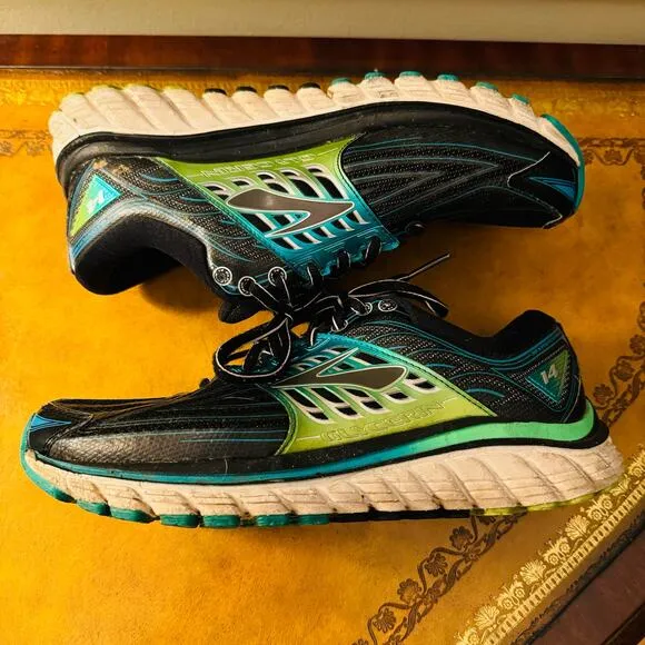 Brooks Womens Glycerin 14 Black Green Silver Athletic Running Shoes Sneakers 8.5