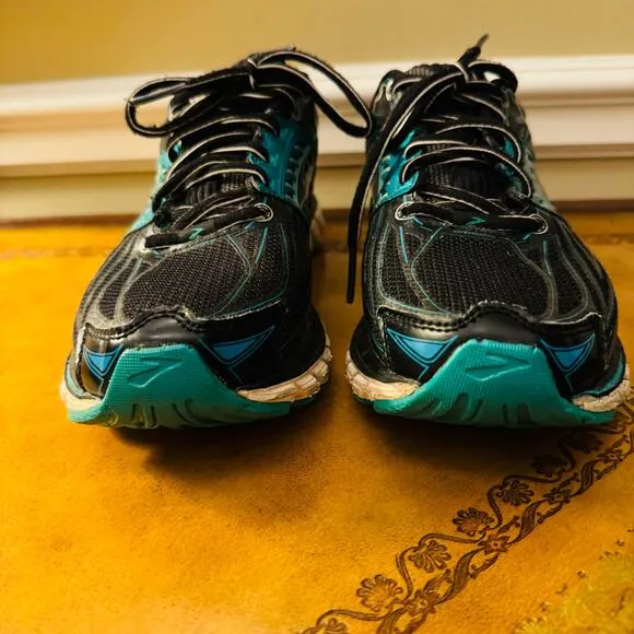 Brooks Womens Glycerin 14 Black Green Silver Athletic Running Shoes Sneakers 8.5