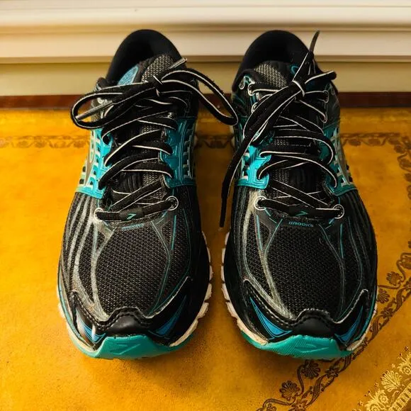 Brooks Womens Glycerin 14 Black Green Silver Athletic Running Shoes Sneakers 8.5