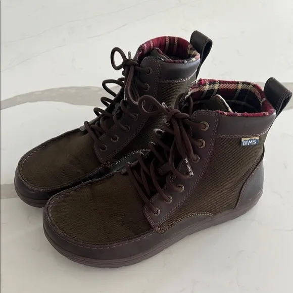 Brown High-Top Boots with Plaid Lining