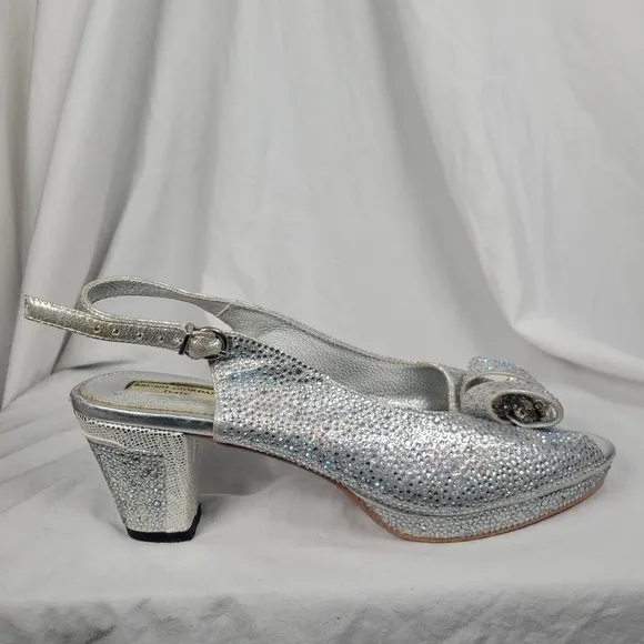 Bruno Giordano Women's Silver Peep Toe Slingback High Heel Size 10