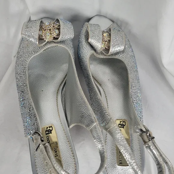Bruno Giordano Women's Silver Peep Toe Slingback High Heel Size 10