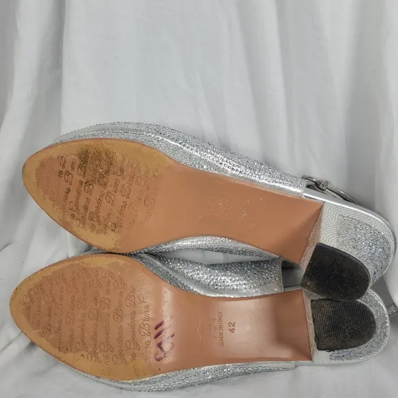 Bruno Giordano Women's Silver Peep Toe Slingback High Heel Size 10