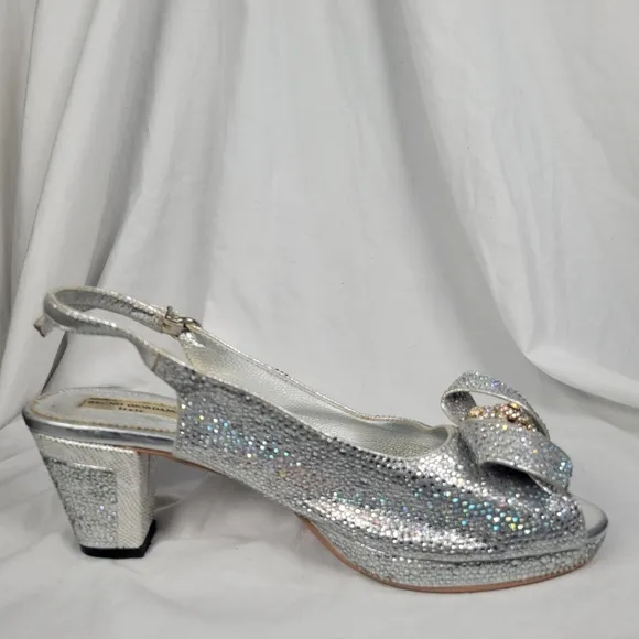 Bruno Giordano Women's Silver Peep Toe Slingback High Heel Size 10