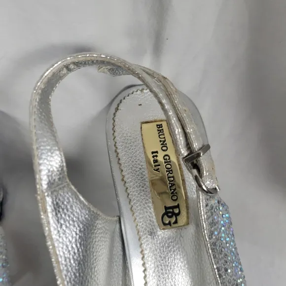 Bruno Giordano Women's Silver Peep Toe Slingback High Heel Size 10