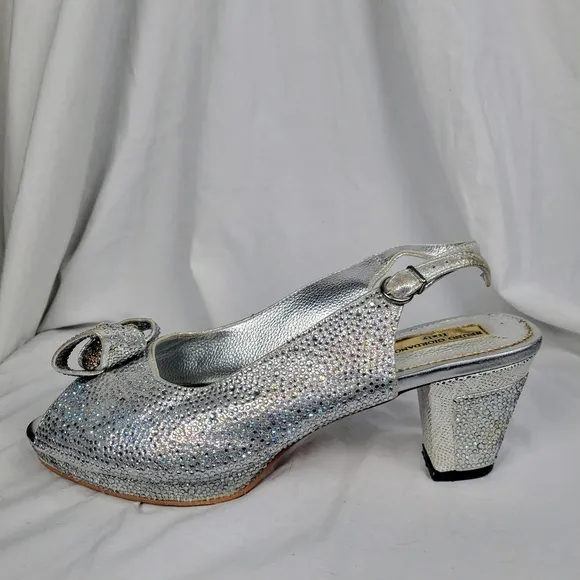 Bruno Giordano Women's Silver Peep Toe Slingback High Heel Size 10