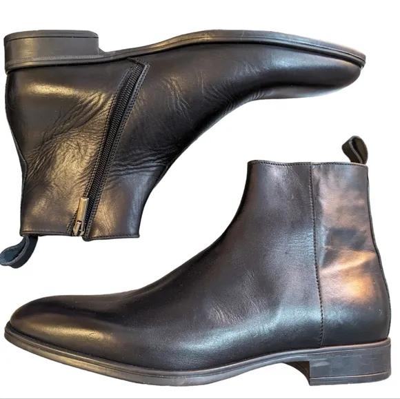 Bruno Magli Milton Black Leather Zipper Casual Dress Boots...Size 11.5