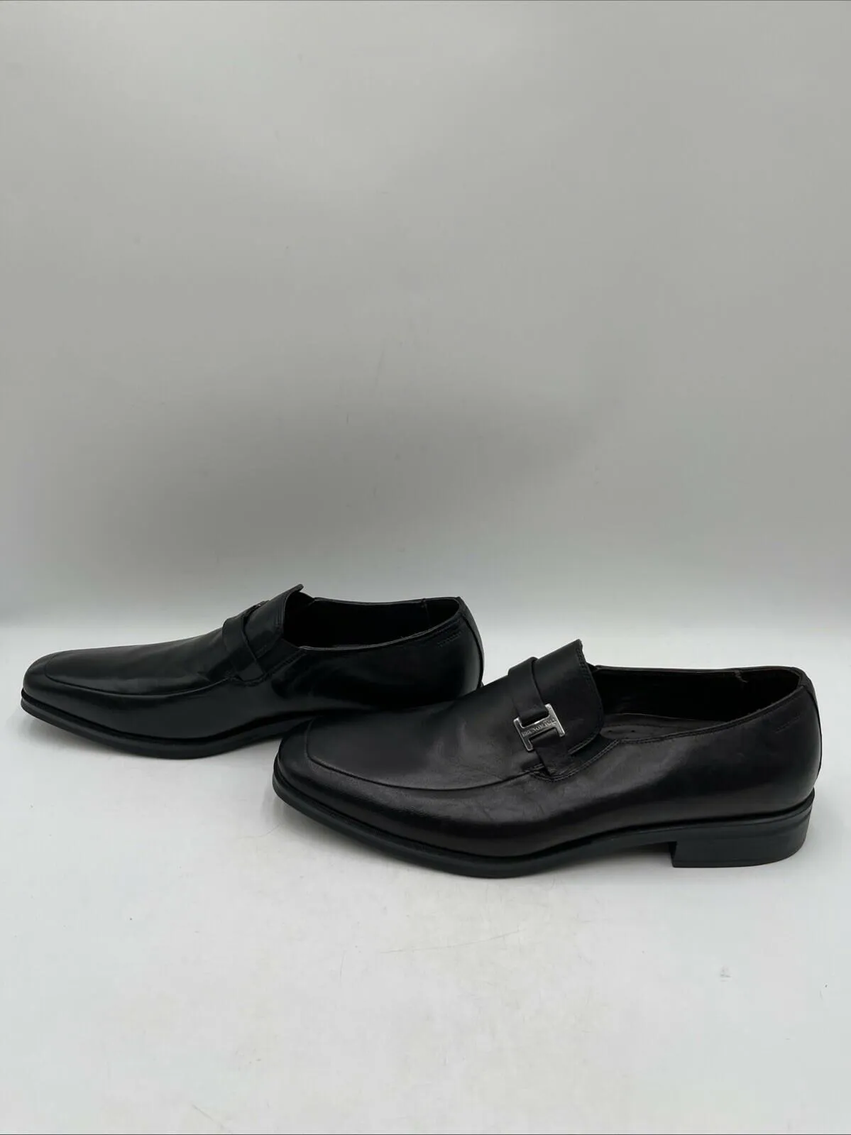 Bruno Magli PIVETTO Black Leather Square Toe Slip On Penny Loafers Men’s 9.5 M - Very Good