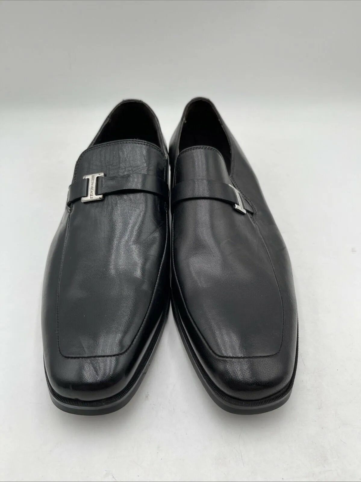 Bruno Magli PIVETTO Black Leather Square Toe Slip On Penny Loafers Men’s 9.5 M - Very Good