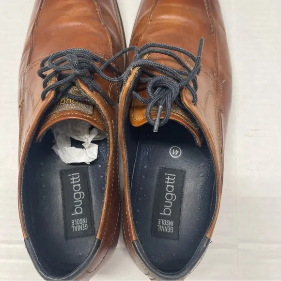 Bugatti Real Leather Dress Shoes Lace Up Brown Sz 7.5