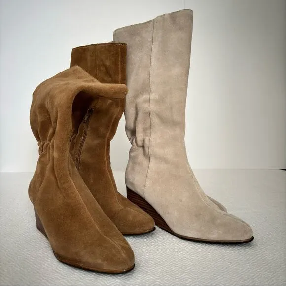Bundle of 2 Sole Society So-Deannah Mid Calf Slouchy Tan Wedge Boots,  Size 5