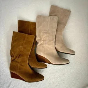 Bundle of 2 Sole Society So-Deannah Mid Calf Slouchy Tan Wedge Boots,  Size 5
