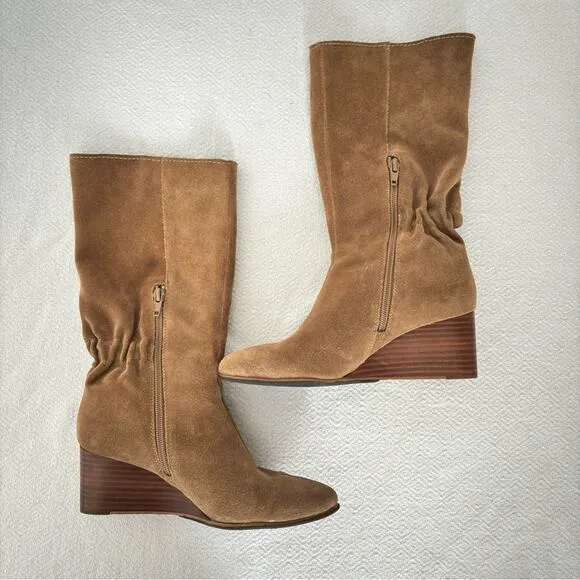 Bundle of 2 Sole Society So-Deannah Mid Calf Slouchy Tan Wedge Boots,  Size 5