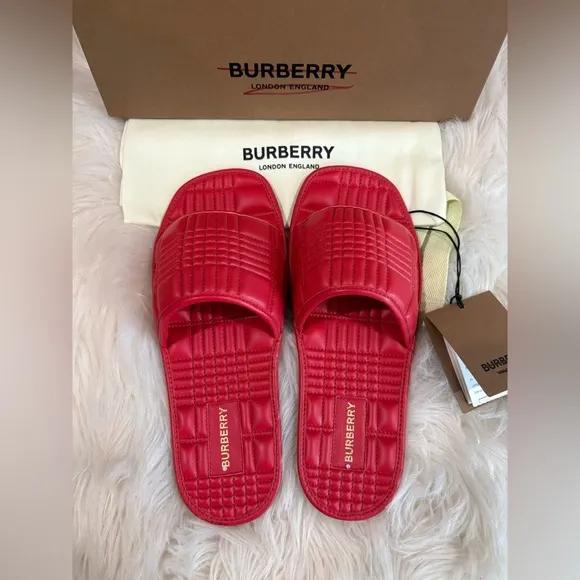 Burberry bright Red leather Slide Sandals