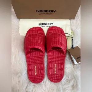Burberry bright Red leather Slide Sandals