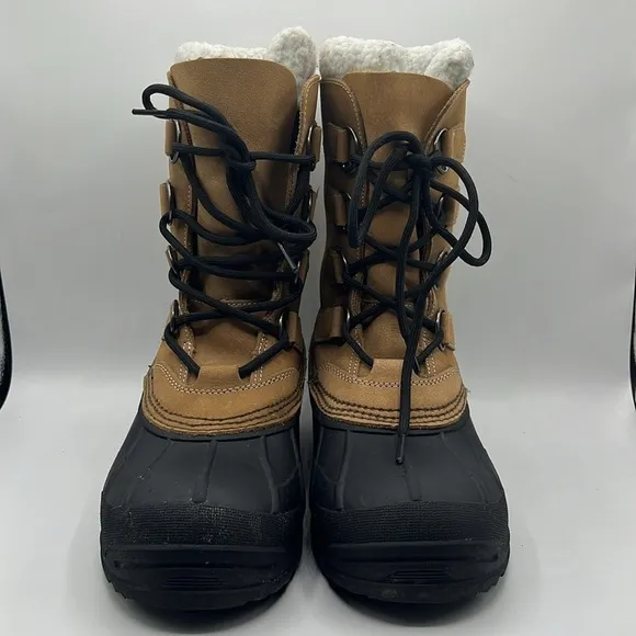Cabela's Snowpac Pac Boots Brown Leather Lace Up With Wool Sherpa Cuffs Size 8M