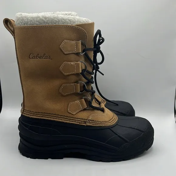 Cabela's Snowpac Pac Boots Brown Leather Lace Up With Wool Sherpa Cuffs Size 8M