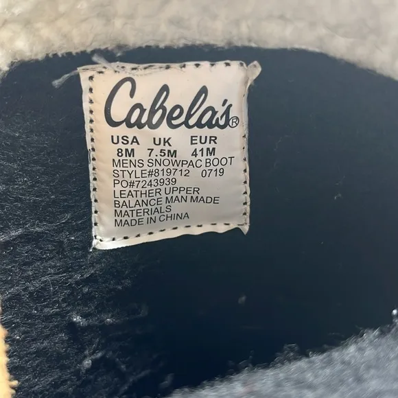 Cabela's Snowpac Pac Boots Brown Leather Lace Up With Wool Sherpa Cuffs Size 8M
