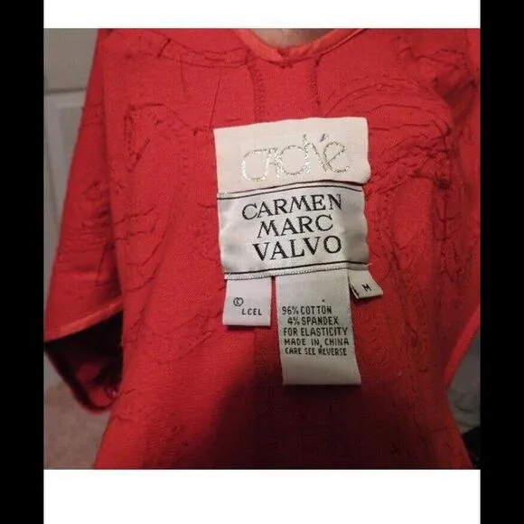 👗🔴CACHE Dress Sheath Bodycon Red Cap Sleeve Sz M Carmen Marc Valvo Beading
