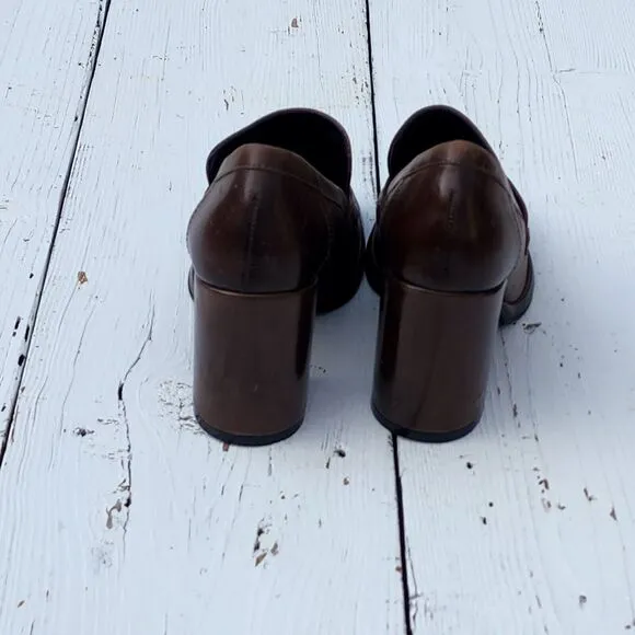 Cafenoir Women's Brown Block High Heels Leather Loafers Sz US 8.5 EU 39 PLZ READ