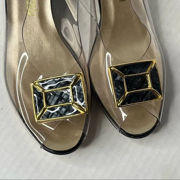 California Magdesians Clear Transparent Enamel Like Wedge Heel Sling Back Y2K