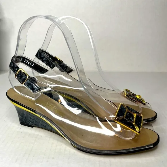 California Magdesians Clear Transparent Enamel Like Wedge Heel Sling Back Y2K