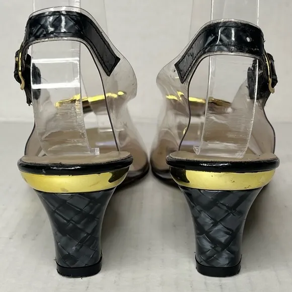 California Magdesians Clear Transparent Enamel Like Wedge Heel Sling Back Y2K
