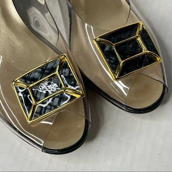 California Magdesians Clear Transparent Enamel Like Wedge Heel Sling Back Y2K