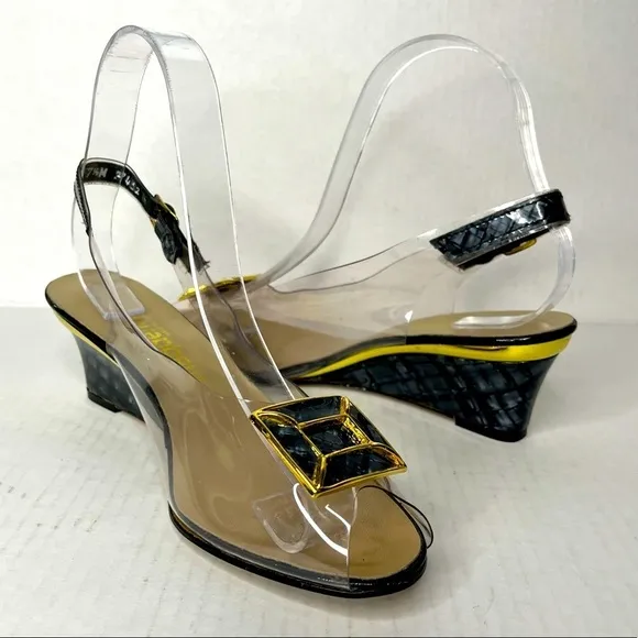 California Magdesians Clear Transparent Enamel Like Wedge Heel Sling Back Y2K