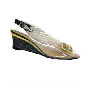 California Magdesians Clear Transparent Enamel Like Wedge Heel Sling Back Y2K