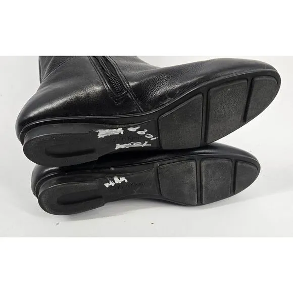 Calvin Klein Michelle One-The-Knee Flat Black Leather Riding Boots Womens 7.5
