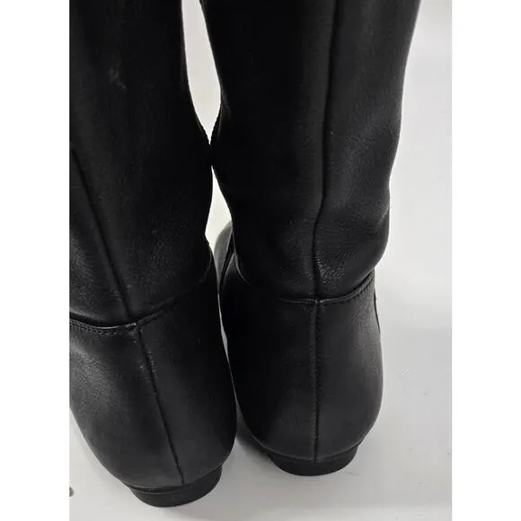 Calvin Klein Michelle One-The-Knee Flat Black Leather Riding Boots Womens 7.5