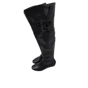 Calvin Klein Michelle One-The-Knee Flat Black Leather Riding Boots Womens 7.5